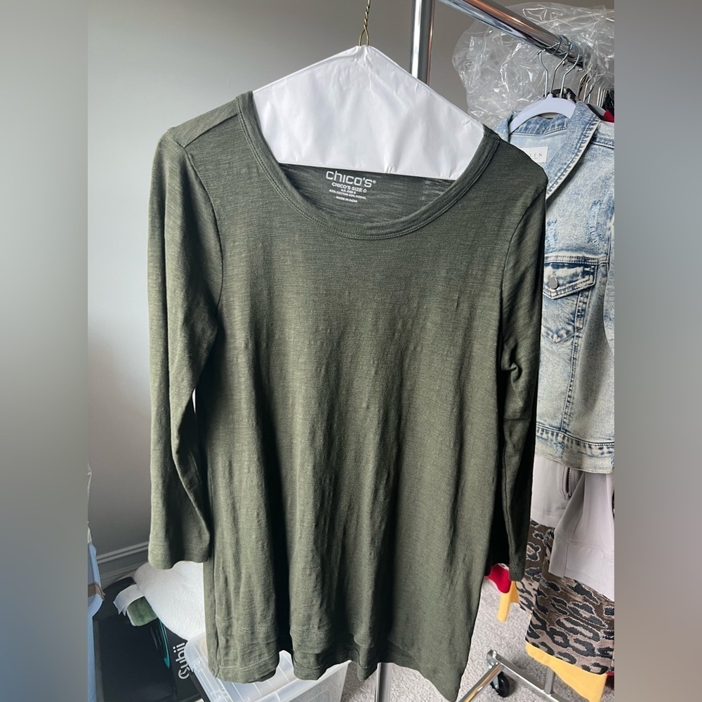 Chico's Forest Green 3/5 Sleeve Top 0 - Picture 6 of 8